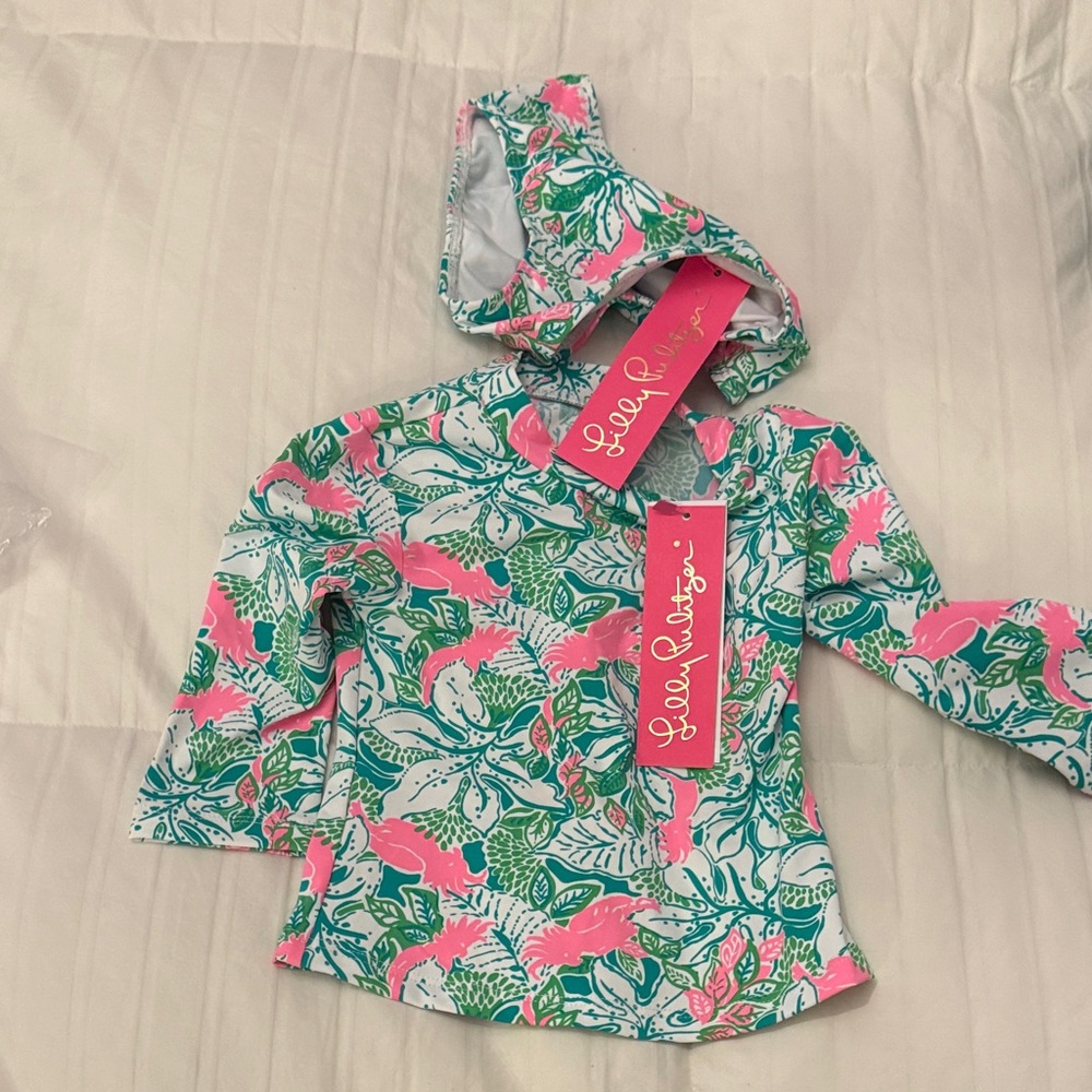 Lilly Pulitzer Girls' Pink & Green Hooded Floral Rashguard